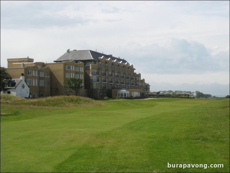 Sunday on The Old Course.  Looking back on Old Course Hotel and No. 17.