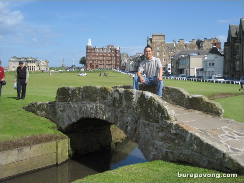 Sunday on The Old Course.  Swilcan Bridge.