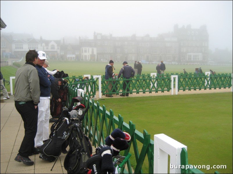 Waiting to tee off at No. 1.