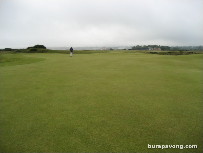 The ridiculously long No. 5/No. 13 green (100 yards deep).  Pin position can vary considerably...