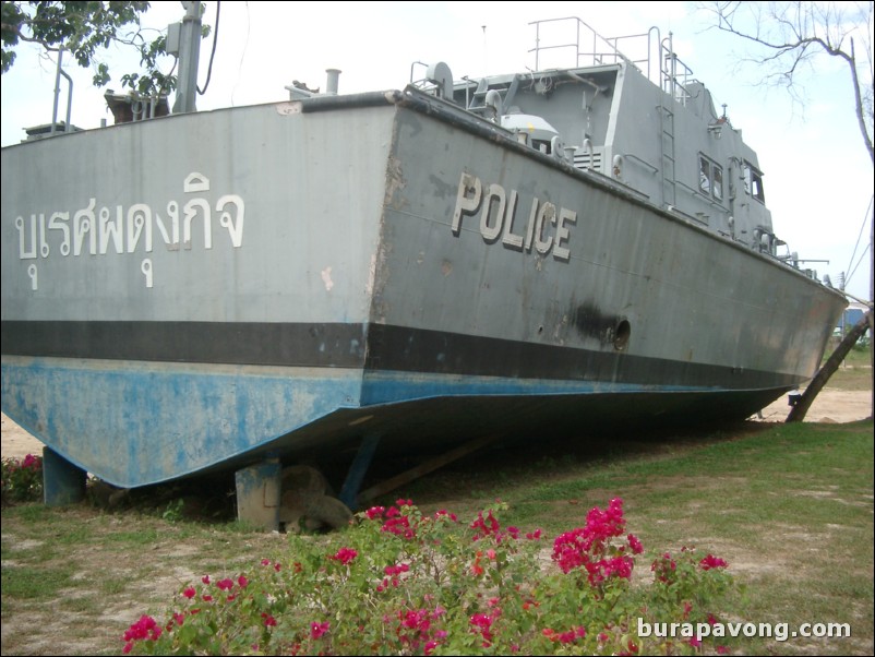 A police boat which washed ashore 3 km inland on Khao Lak.