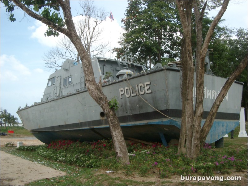 A police boat which washed ashore 3 km inland on Khao Lak.