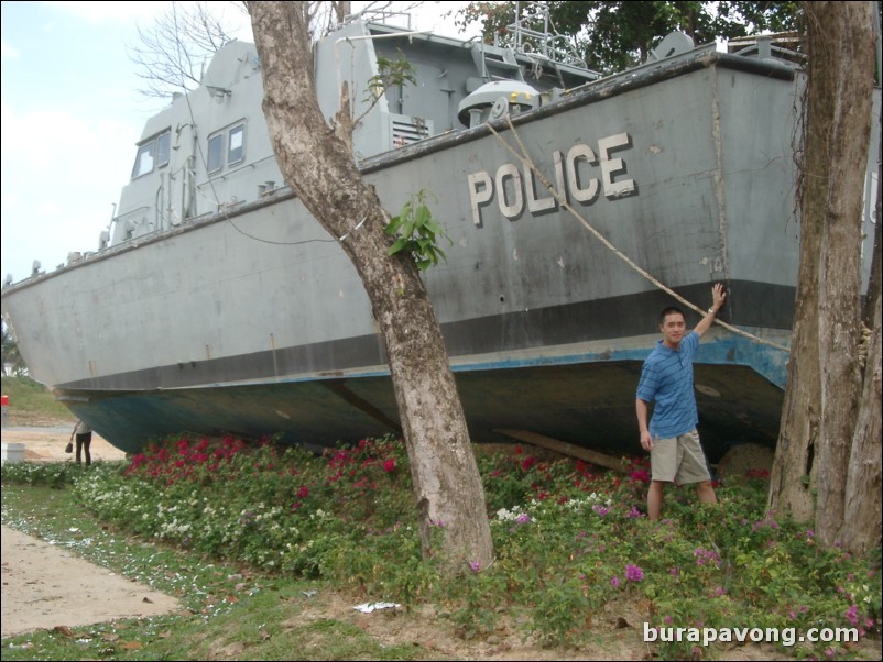 A police boat which washed ashore 3 km inland on Khao Lak.