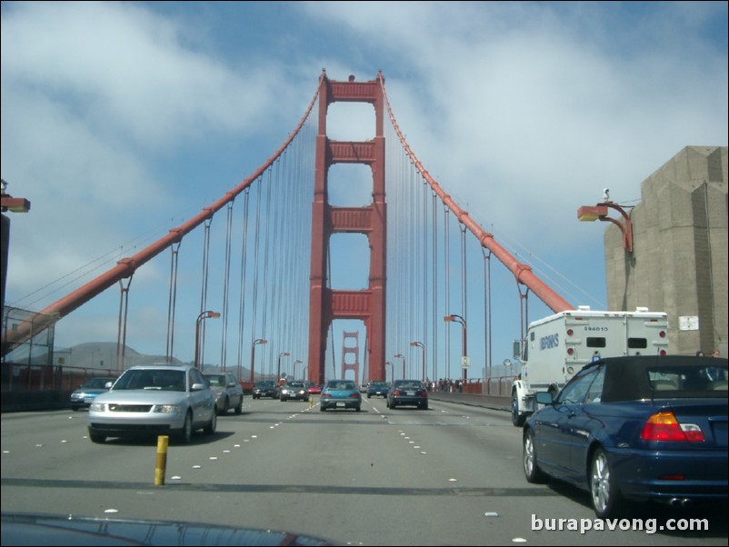 Riding on the Golden Gate Bridge.