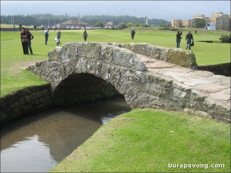 Sunday on The Old Course.  Swilcan Bridge.