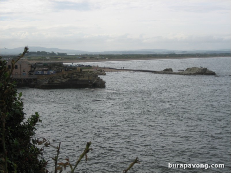 View of St. Andrews Aquarium, West Sands, and North Sea from Mrs. Hippisley's property.