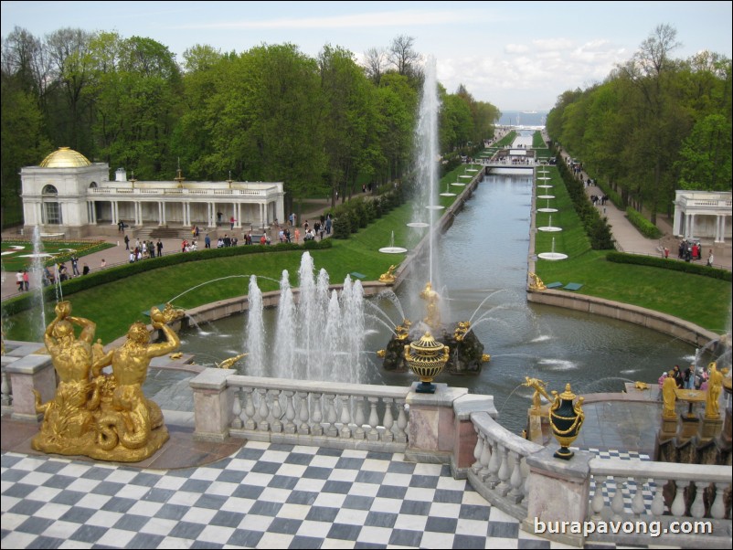 The Grand Cascade, Samson Fountain, and Sea Channel at Peterhof Palace.