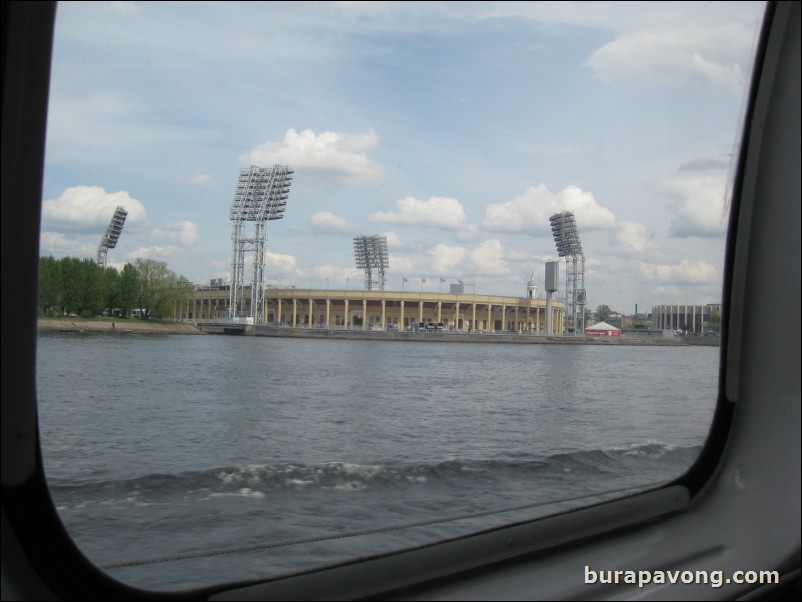 Hydrofoil back to St. Petersburg. Petrovsky Stadium.