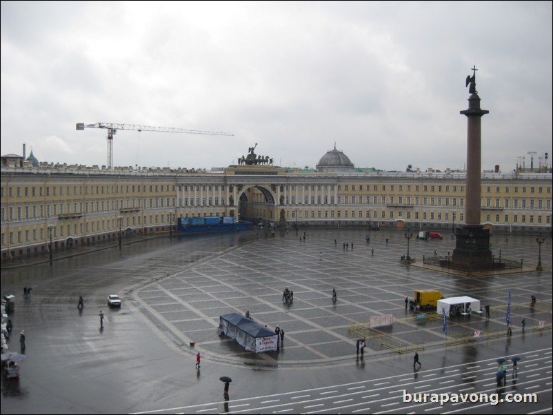 Looking out onto Palace Square from the Hermitage Museum.