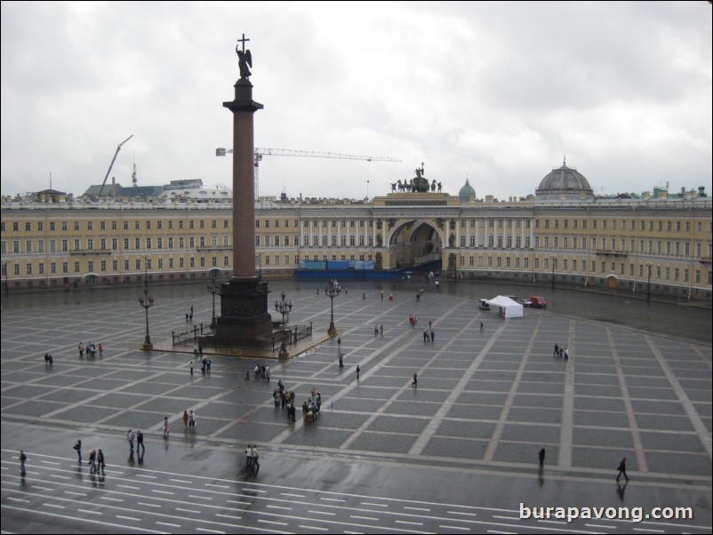 Looking out onto Palace Square from the Hermitage Museum.