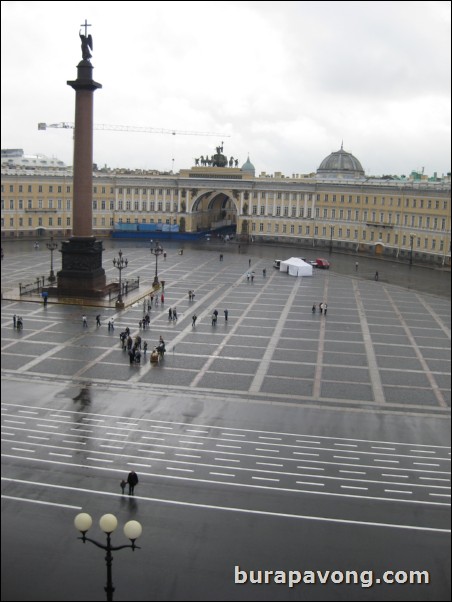 Looking out onto Palace Square from the Hermitage Museum.