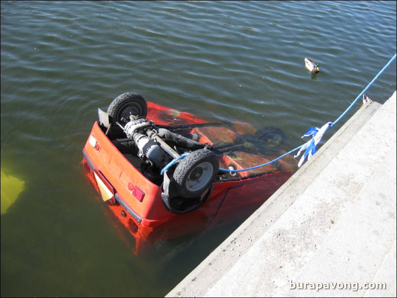 Overturned car in the bay. Have no idea how it got there.