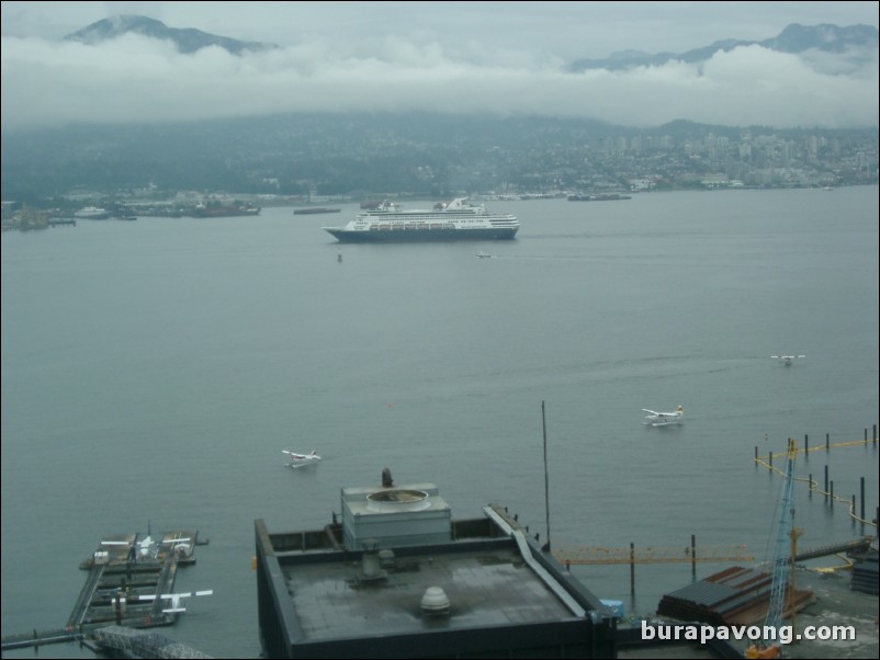 Cruise ship departing and floatplane terminal, Burrard Inlet.