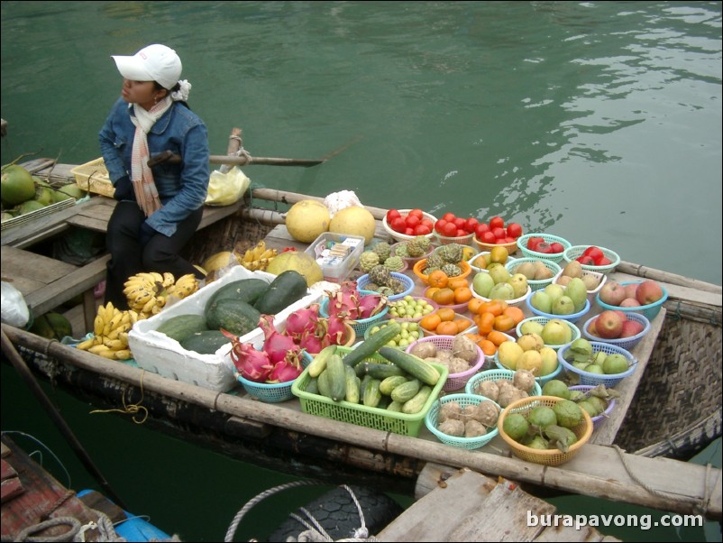 A floating market on Ha Long Bay.